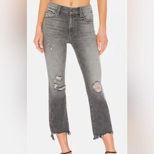 Mother denim grey wash distressed jeans